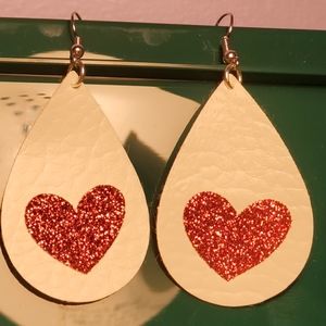 Heart Glitter Faux Leather Earrings